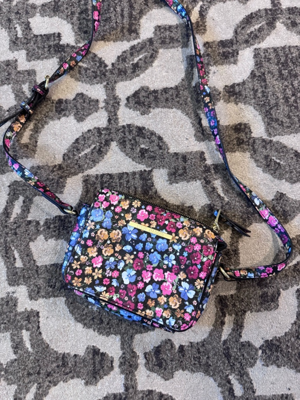 Steve Madden Black Crossbody with Pink, Blue & Tan Floral Print